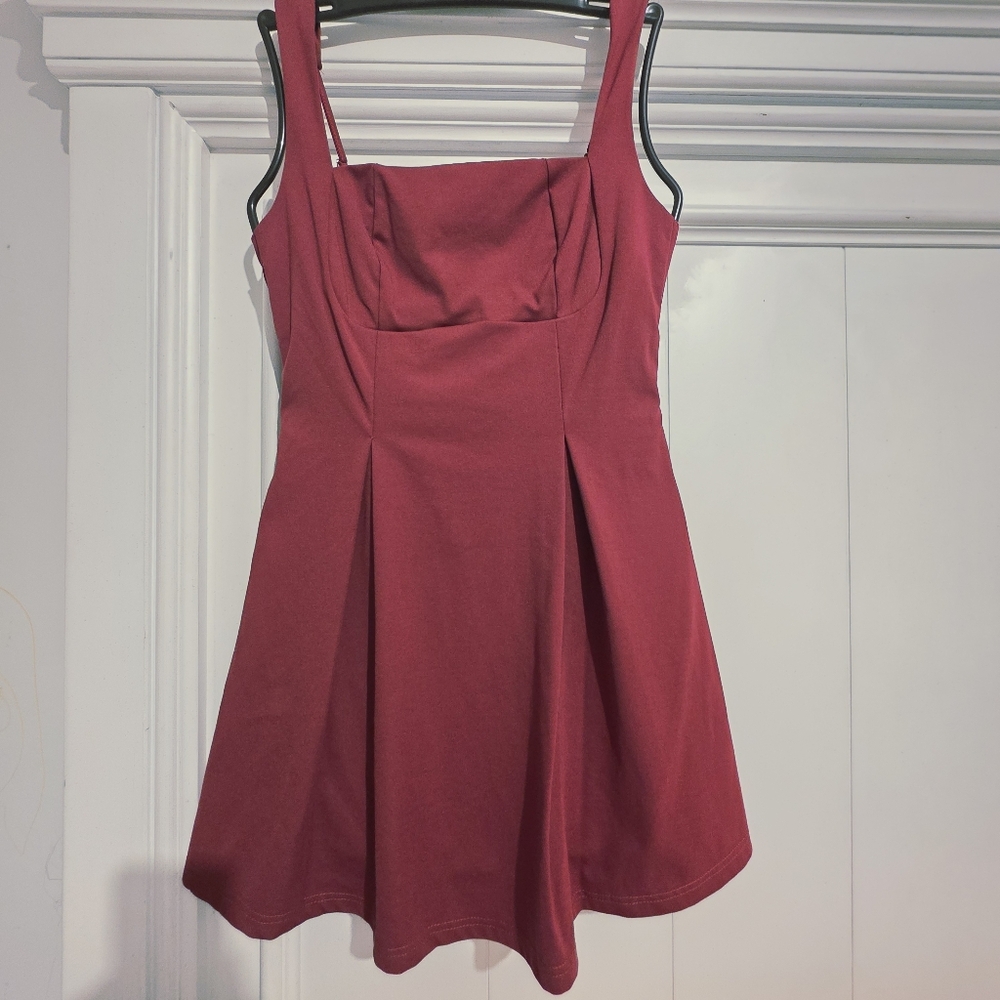 Women's Burgandy Square Neck Adjustable Straps Bow Tie A-line Dress Size Small